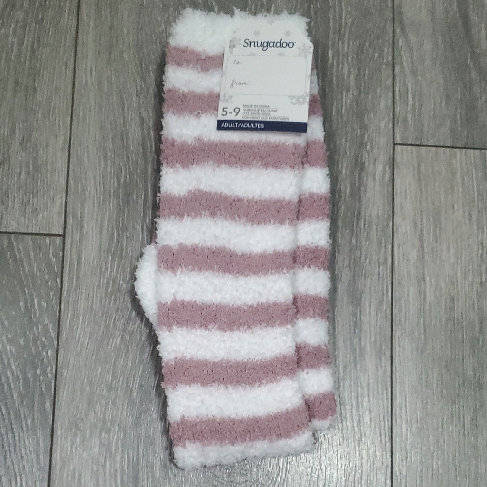 Snugadoo Cozy Fuzzy Pink and White Striped Knee High Socks